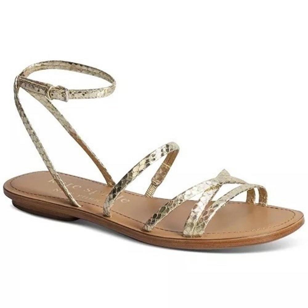 $178‎ KATE SPADE NEW YORK Women's 7B Gold Ankle Leather Gladiator Sandals Shoes